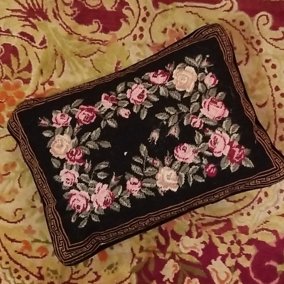 Other - Black Embroidered Needle Point Pillow